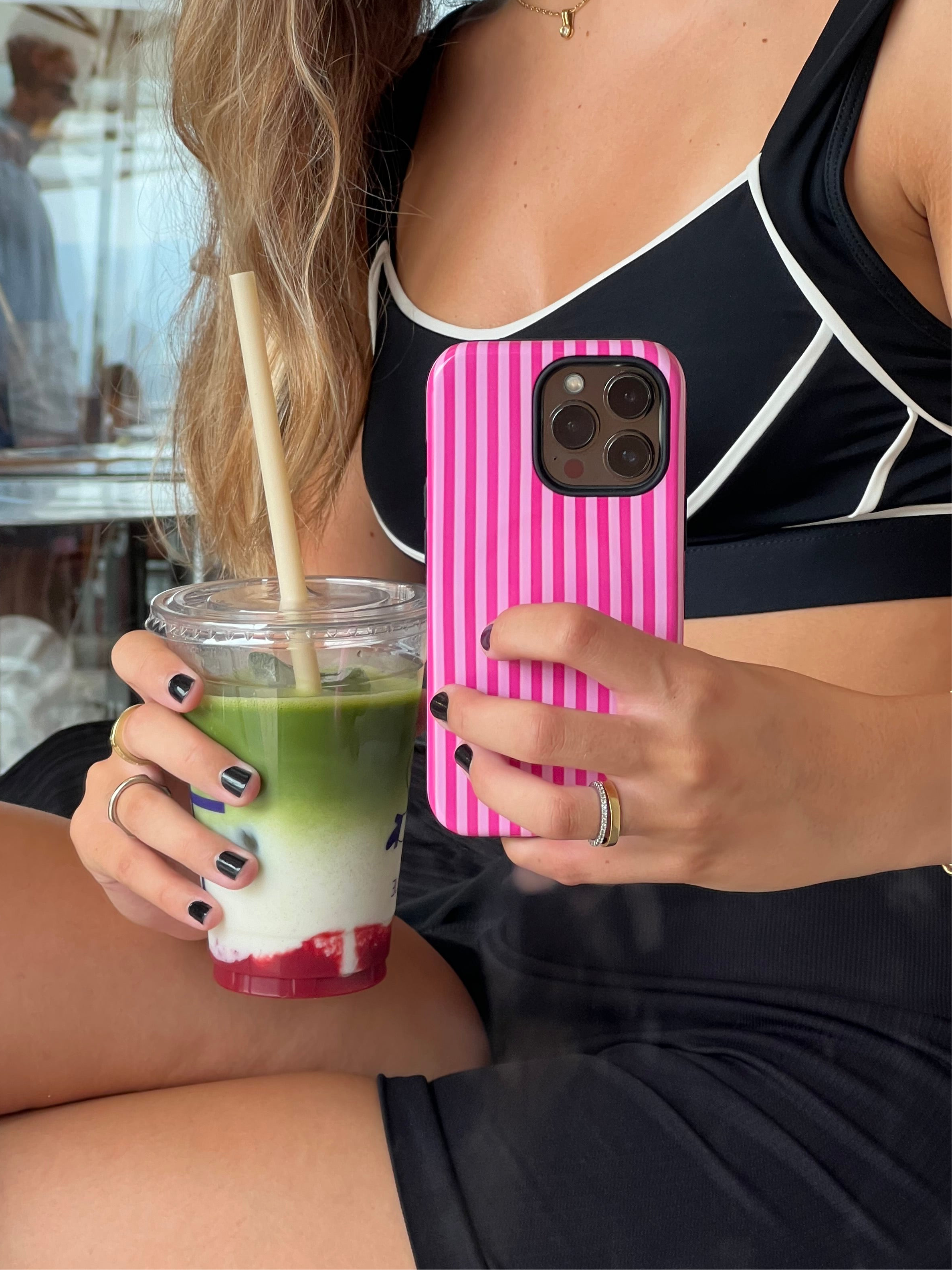PINK STRIPES PHONE CASE